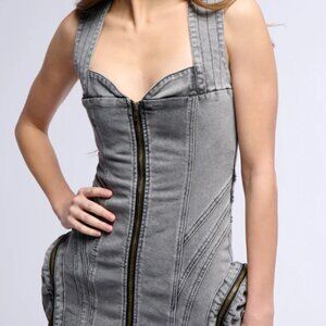 PRINCESS TREATMENT STRAPPY CARGO DENIM MINI DRESS IN BLACK - 1X